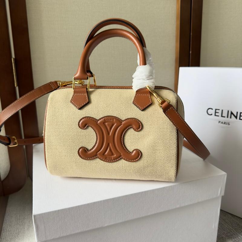 Celine Shoulder Handbag 197583 fabric with leather apricot color